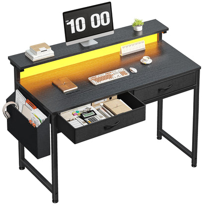 DurayLoly Computer Desk with 2 Drawers & LED Lights