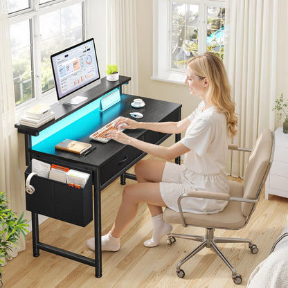 DurayLoly Computer Desk with 2 Drawers & LED Lights