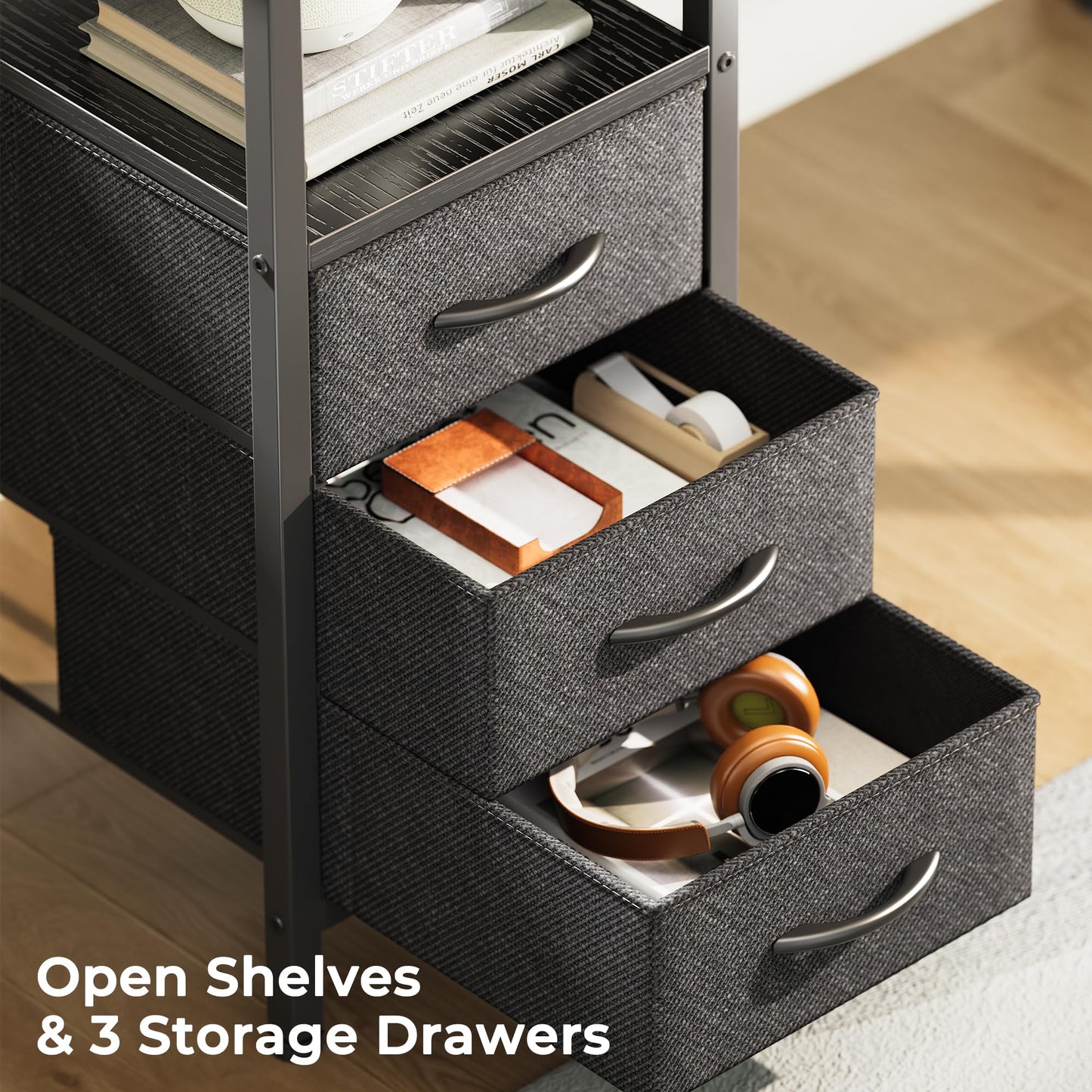 L Shaped Corner Desk with Power Outlets Drawer Shelf Reversible Home Office Computer Desk