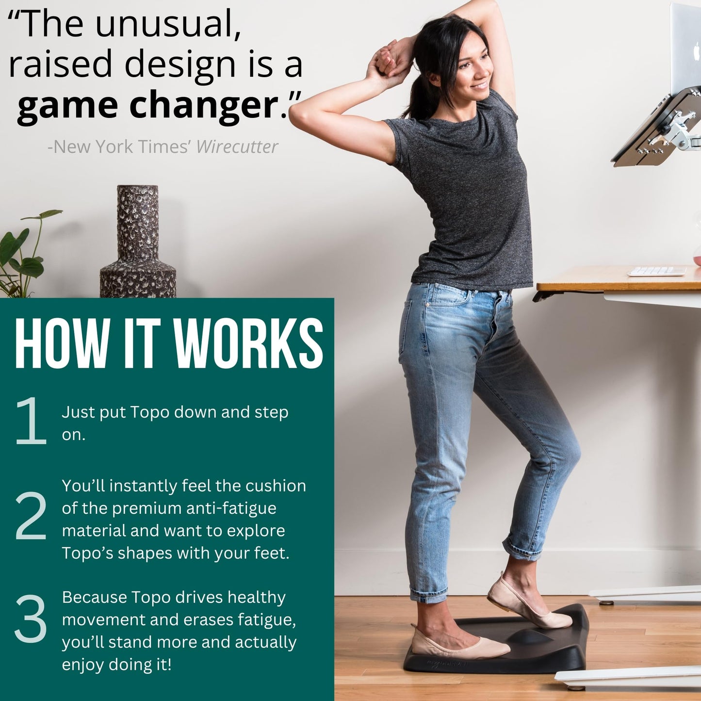 Ergonomic Anti Fatigue Standing Desk Mat Mini Wobble Terrain Design Comfort Floor Support Mat