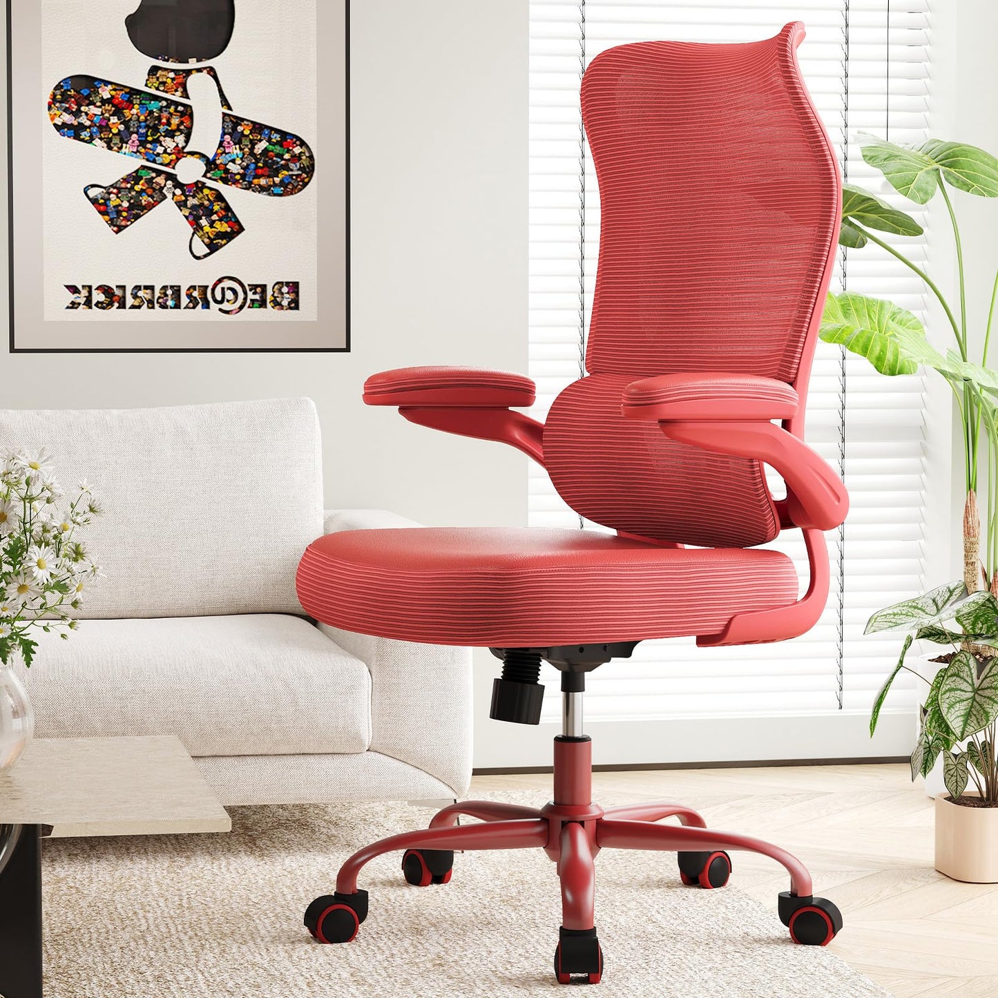 High Back Ergonomic Office Chair Mesh Back Lumbar Support PU Seat Gaming Style