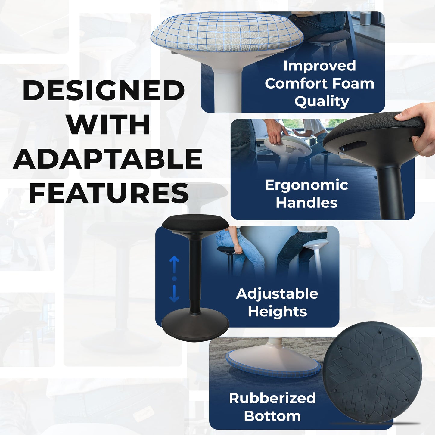 Ergonomic Standing Desk Stool Adjustable Height Swivel Wobble Chair Anti-Slip Rocking Motion Office Classroom Stool