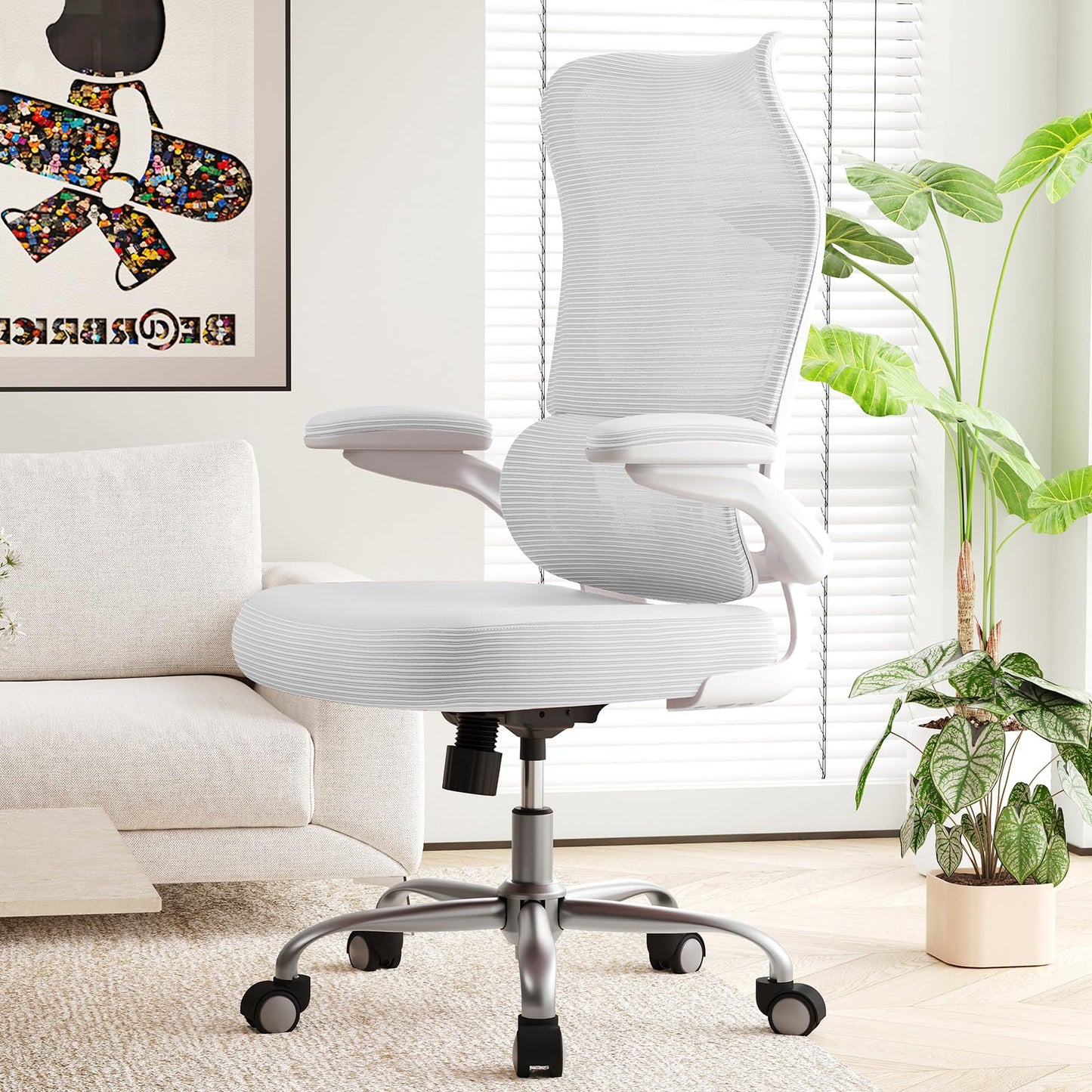 High Back Ergonomic Office Chair Mesh Back Lumbar Support PU Seat Gaming Style