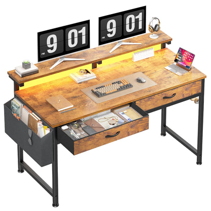 DurayLoly Computer Desk with 2 Drawers & LED Lights