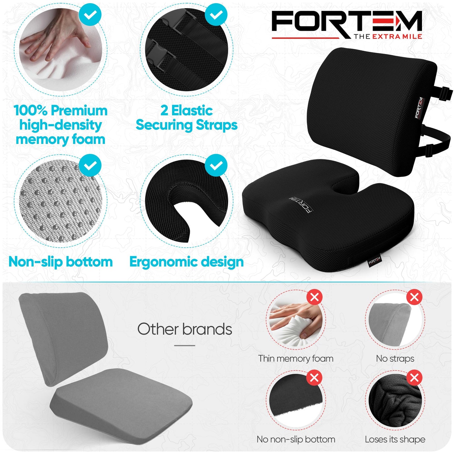 Memory Foam Seat Cushion with Lumbar Support Coccyx Tailbone Sciatica Pain Relief Office Car Support