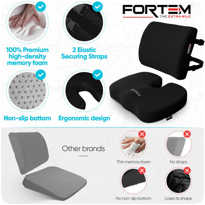 Memory Foam Seat Cushion with Lumbar Support Coccyx Tailbone Sciatica Pain Relief Office Car Support