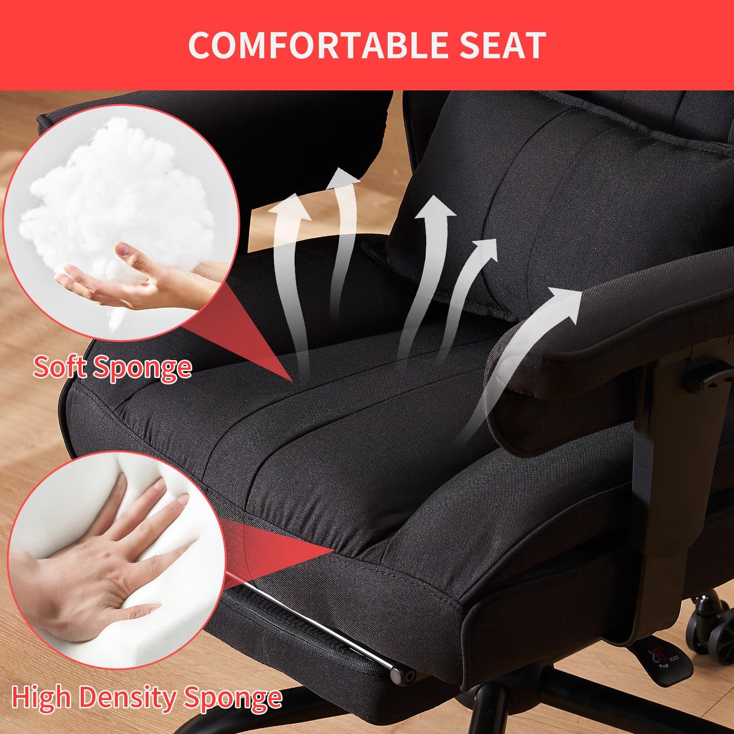 Big and Tall High Back Executive Office Chair with Footrest 400lb Capacity Fabric Ergonomic Computer Chair