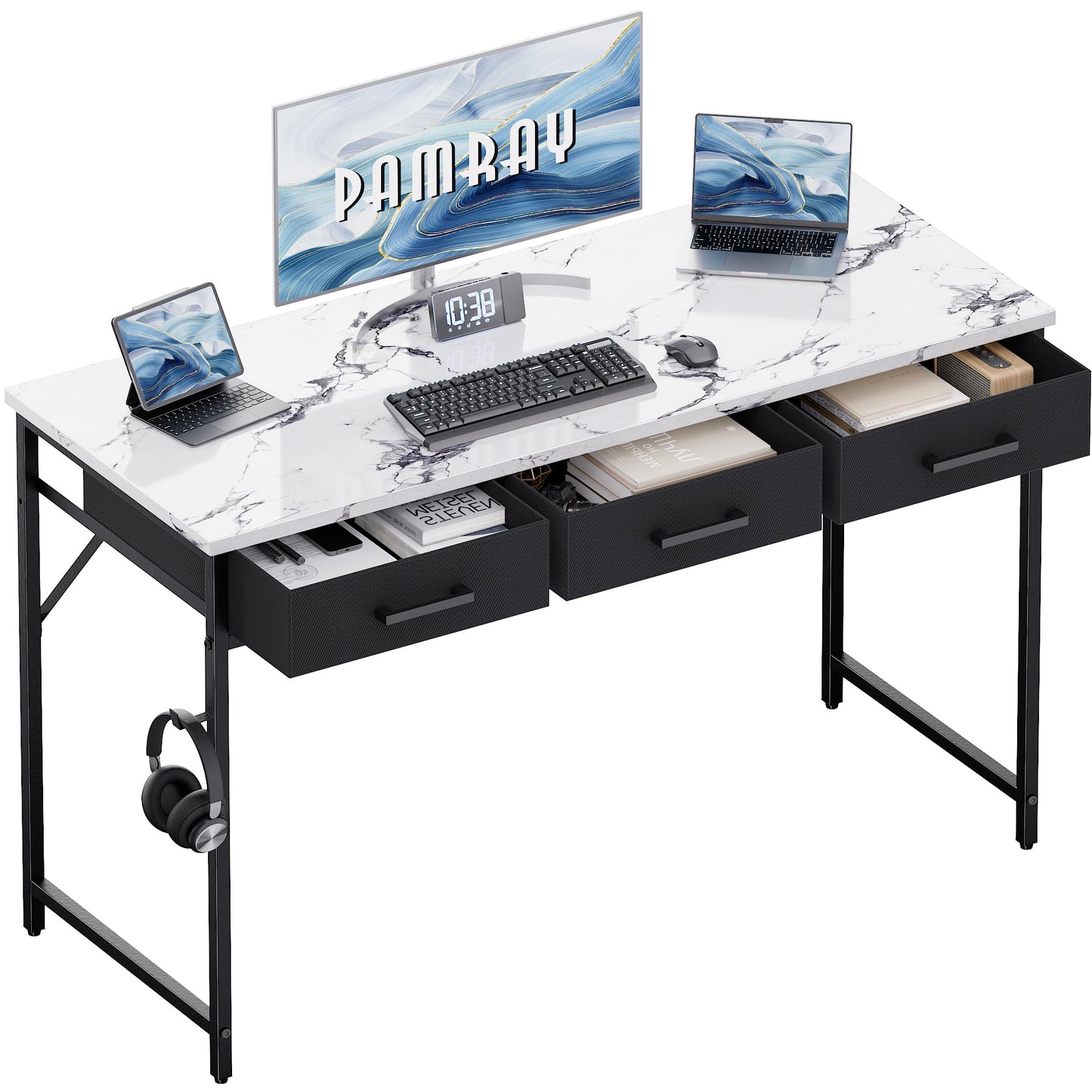 Small Computer Desk with Drawers Home Office Study Writing Table Compact Bedroom Desk