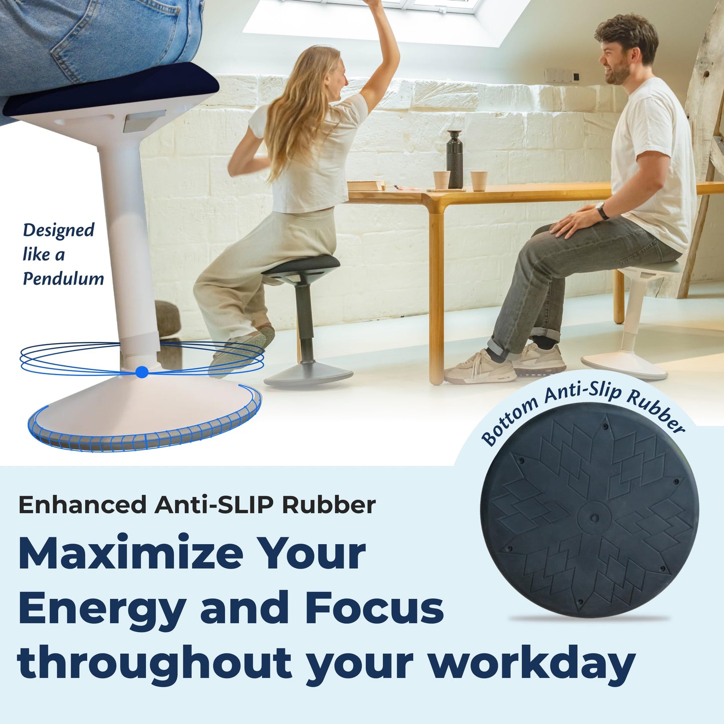 Ergonomic Standing Desk Stool Adjustable Height Swivel Wobble Chair Anti-Slip Rocking Motion Office Classroom Stool