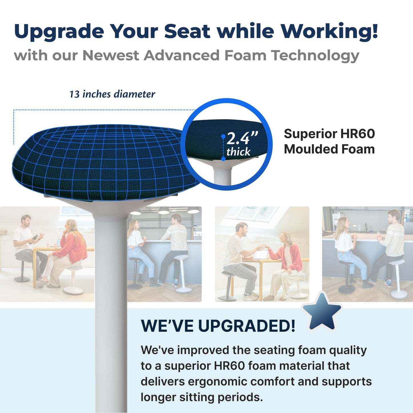 Ergonomic Standing Desk Stool Adjustable Height Swivel Wobble Chair Anti-Slip Rocking Motion Office Classroom Stool