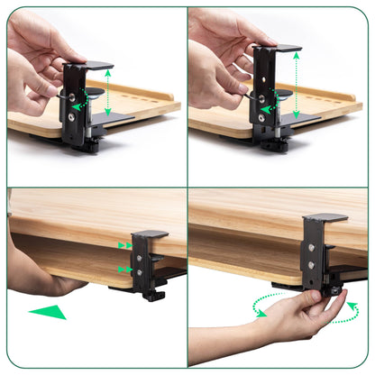 Under Desk Bamboo Keyboard Tray with Wrist Rest Slide Out Keyboard Drawer Mouse Pad Ergonomic Desk Organizer