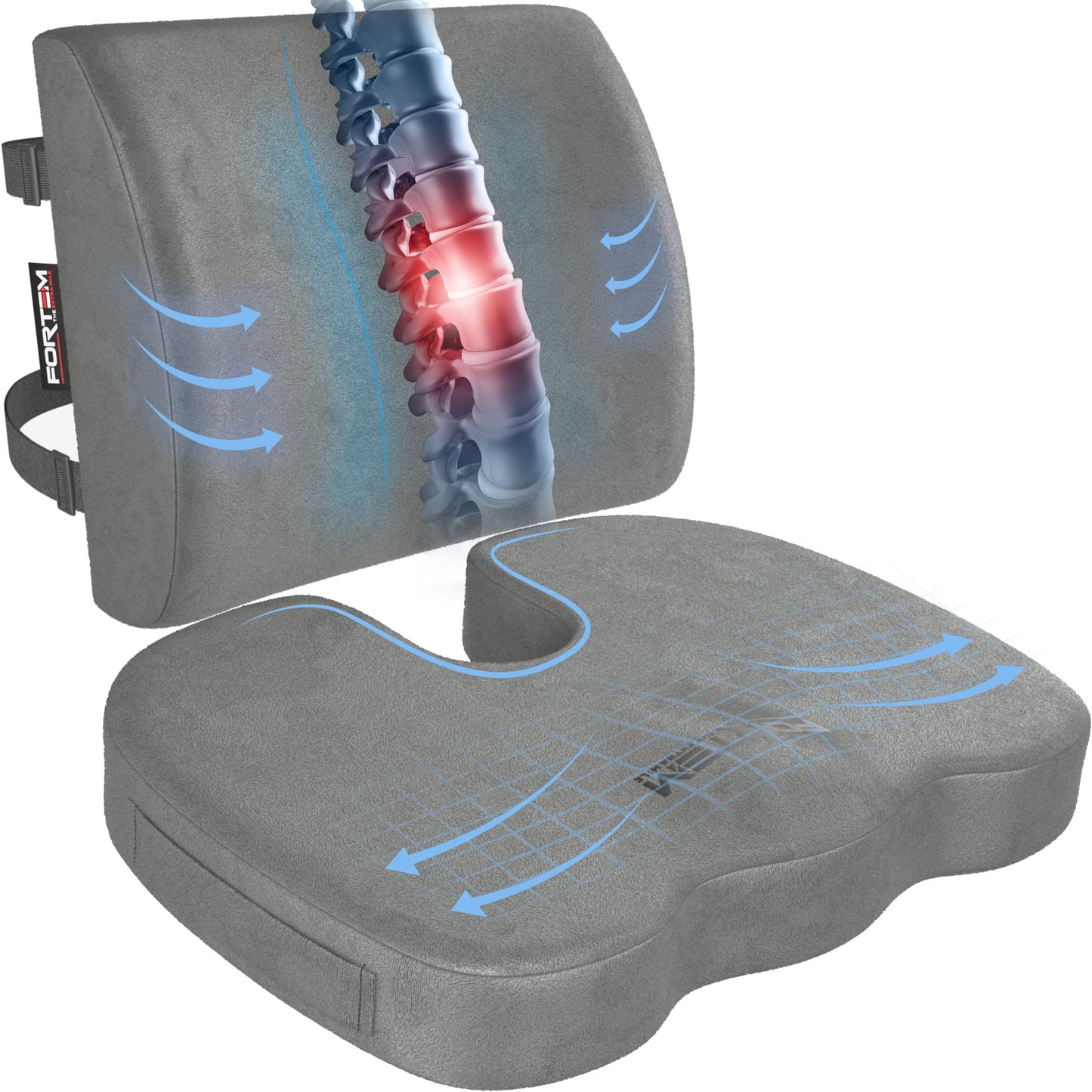 Memory Foam Seat Cushion with Lumbar Support Coccyx Tailbone Sciatica Pain Relief Office Car Support