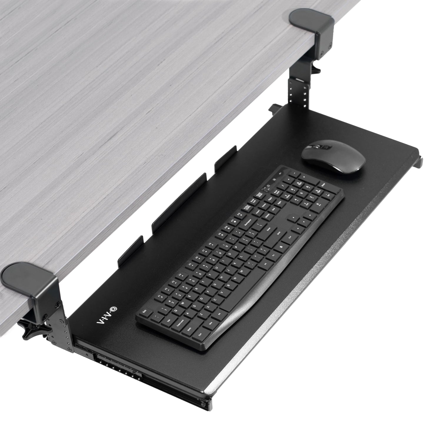 Large Under Desk Adjustable Keyboard Tray C-Clamp Slide Out Ergonomic Platform 27x11 Inch Mouse Typing Drawer Workstation
