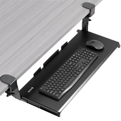 Large Under Desk Adjustable Keyboard Tray C-Clamp Slide Out Ergonomic Platform 27x11 Inch Mouse Typing Drawer Workstation