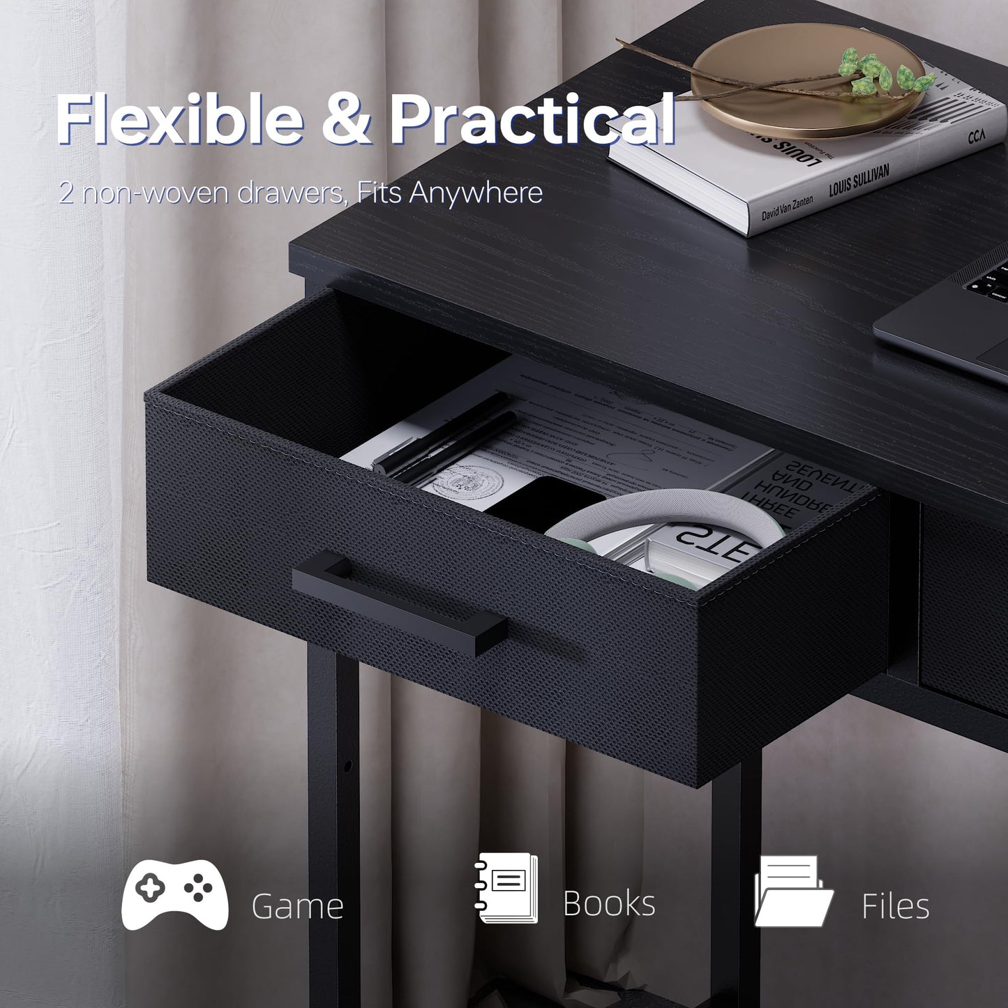 Small Computer Desk with Drawers Home Office Study Writing Table Compact Bedroom Desk