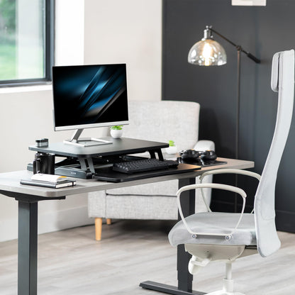Height Adjustable Desk Converter Sit Stand Workstation Dual Monitor Laptop Riser Wide Keyboard Tray