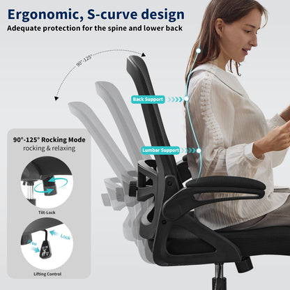Ergonomic Mesh Office Chair with Adjustable Lumbar Support and Flip-Up Arms Executive Task Chair