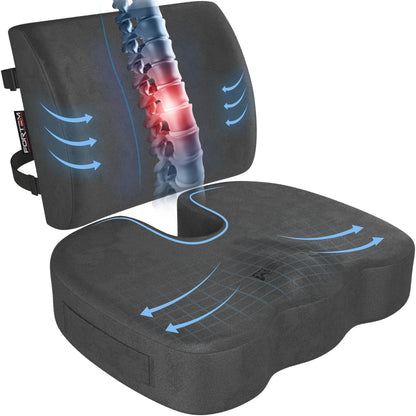 Memory Foam Seat Cushion with Lumbar Support Coccyx Tailbone Sciatica Pain Relief Office Car Support