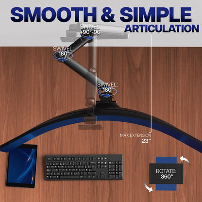 Premium Aluminum Heavy Duty Monitor Arm Ultrawide Screen Wall Mount Pneumatic Height Adjustable Single Arm VESA 100x100 Support