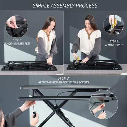 Height Adjustable Desk Converter Sit Stand Workstation Dual Monitor Laptop Riser Wide Keyboard Tray
