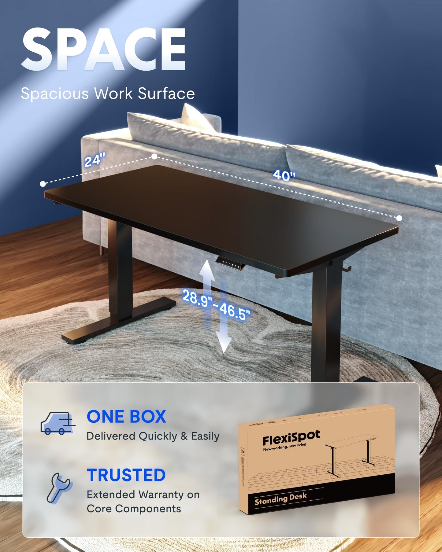 Electric Standing Desk Adjustable Height One Piece Desktop 4 Memory Presets Stable Home Office Desk