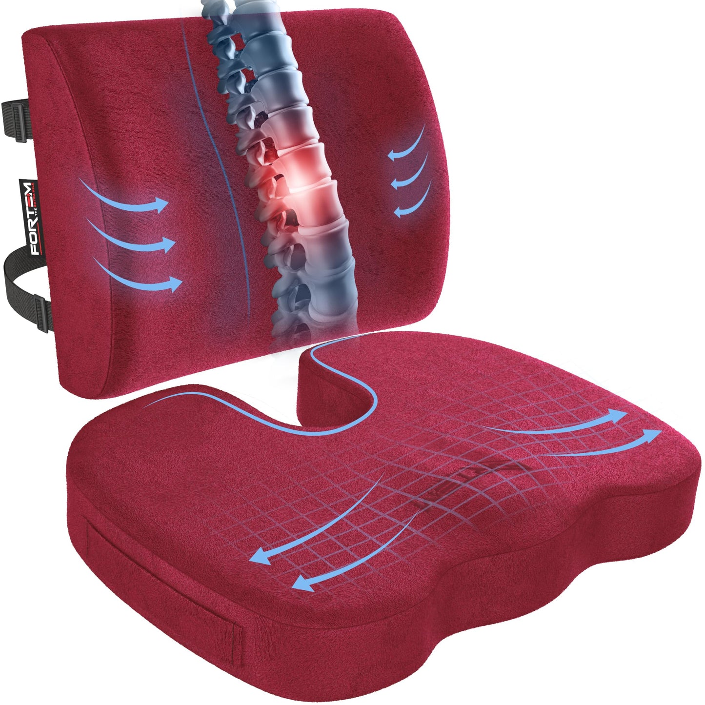 Memory Foam Seat Cushion with Lumbar Support Coccyx Tailbone Sciatica Pain Relief Office Car Support