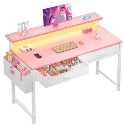 DurayLoly Computer Desk with 2 Drawers & LED Lights