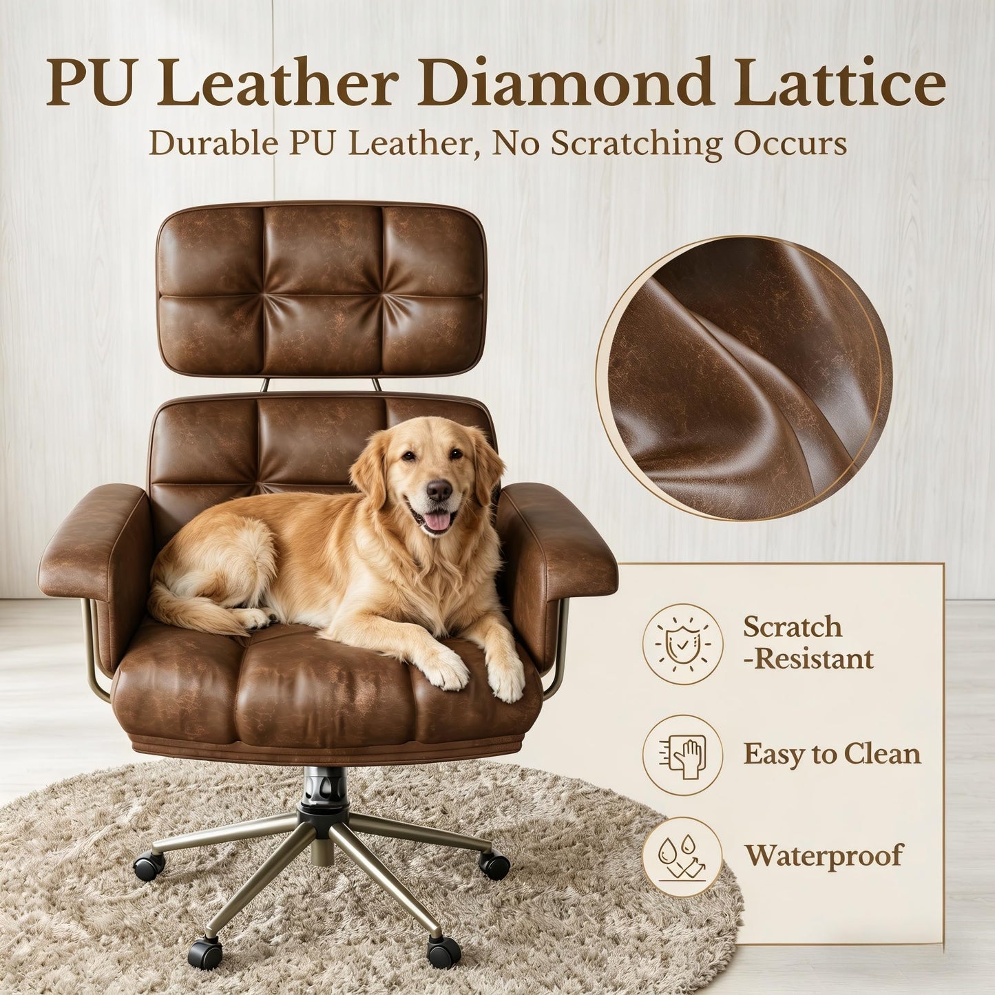 High Back Ergonomic PU Leather Executive Office Chair Reclining Swivel Lumbar Support