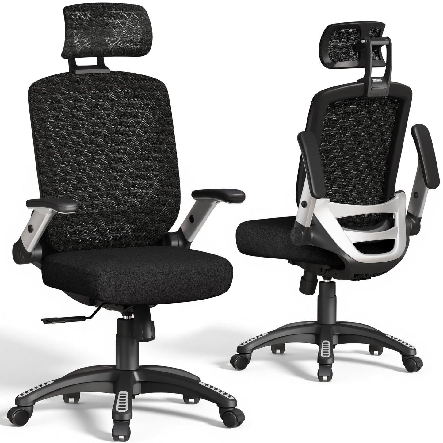 GABRYLLY Ergonomic Office Chair, High Back Mesh Desk Chair with Adjustable Headrest, Flip-Up Arms, Tilt Lock Function, Lumbar Support and Comfy Seat, Swivel Computer Task Chair