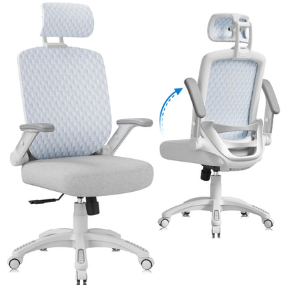 GABRYLLY Ergonomic Office Chair, High Back Mesh Desk Chair with Adjustable Headrest, Flip-Up Arms, Tilt Lock Function, Lumbar Support and Comfy Seat, Swivel Computer Task Chair