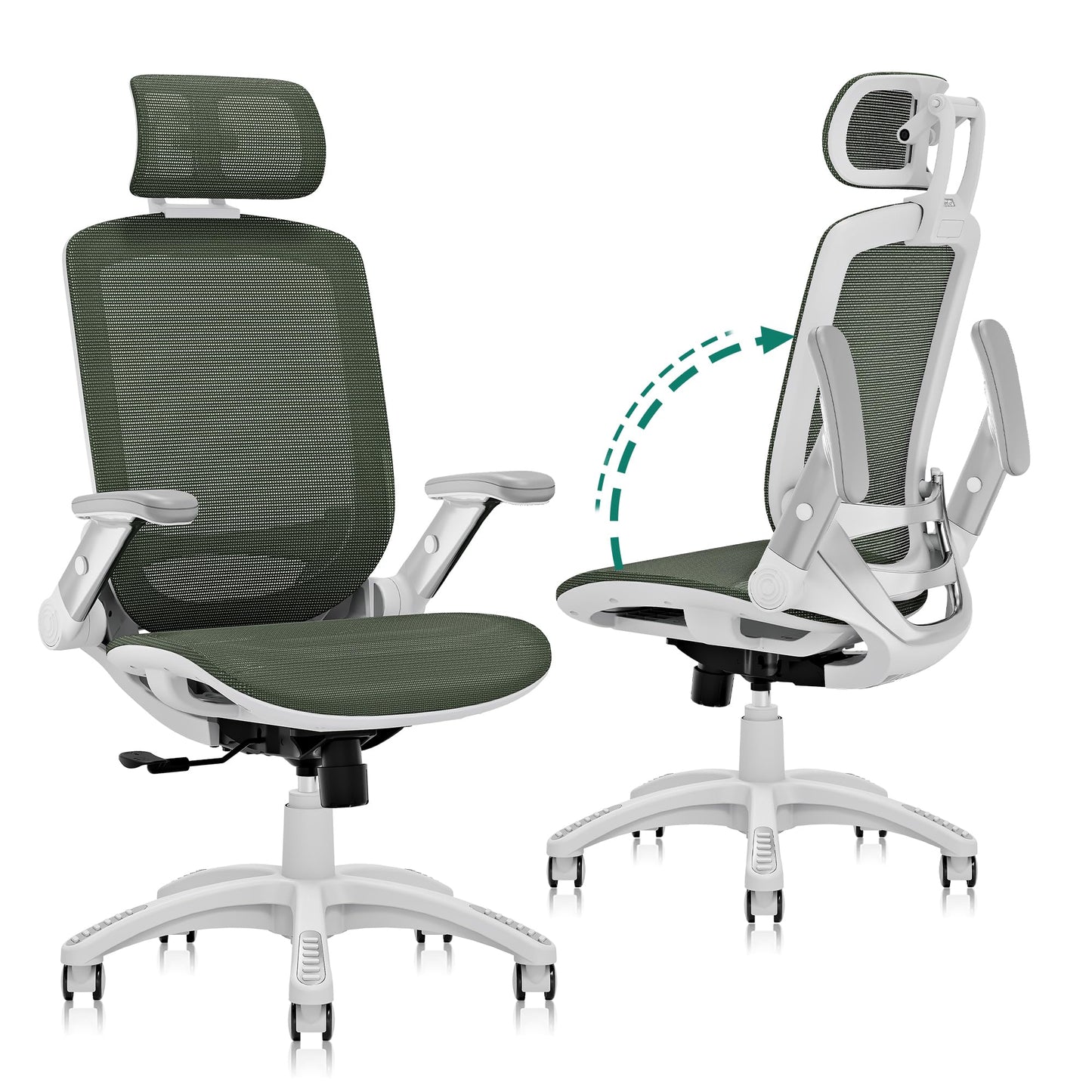GABRYLLY Ergonomic Office Chair, High Back Mesh Desk Chair with Adjustable Headrest, Flip-Up Arms, Tilt Lock Function, Lumbar Support and Comfy Seat, Swivel Computer Task Chair