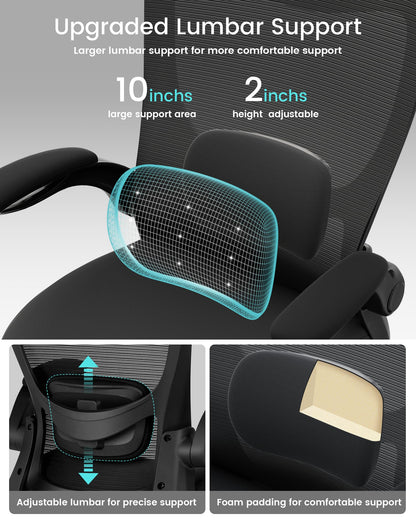 Ergonomic Mesh Office Chair Adjustable Lumbar Support Flip-Up Armrests