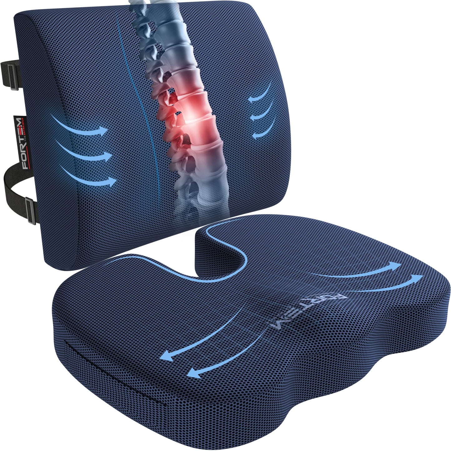Memory Foam Seat Cushion with Lumbar Support Coccyx Tailbone Sciatica Pain Relief Office Car Support