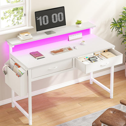 DurayLoly Computer Desk with 2 Drawers & LED Lights