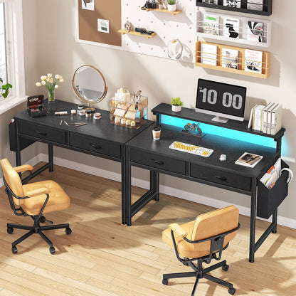DurayLoly Computer Desk with 2 Drawers & LED Lights