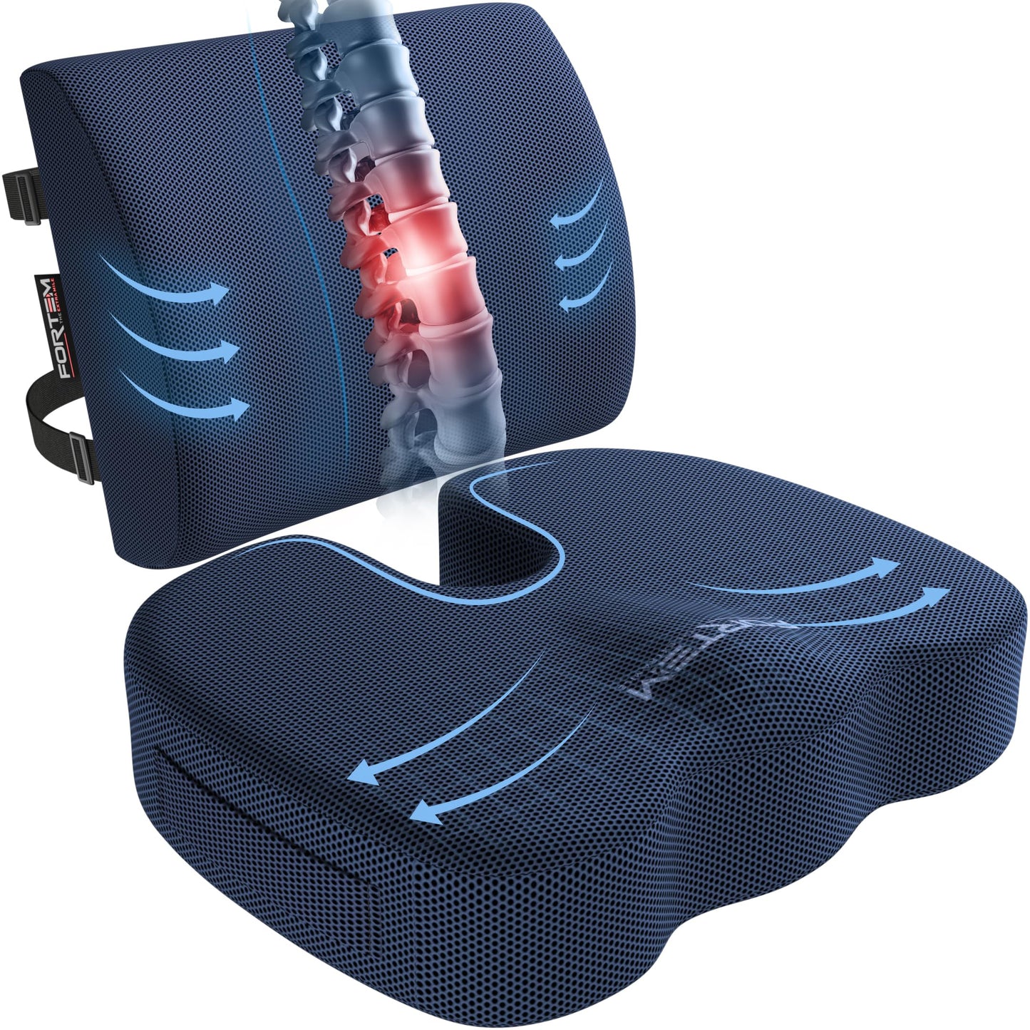 Memory Foam Seat Cushion with Lumbar Support Coccyx Tailbone Sciatica Pain Relief Office Car Support