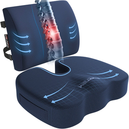 Memory Foam Seat Cushion with Lumbar Support Coccyx Tailbone Sciatica Pain Relief Office Car Support