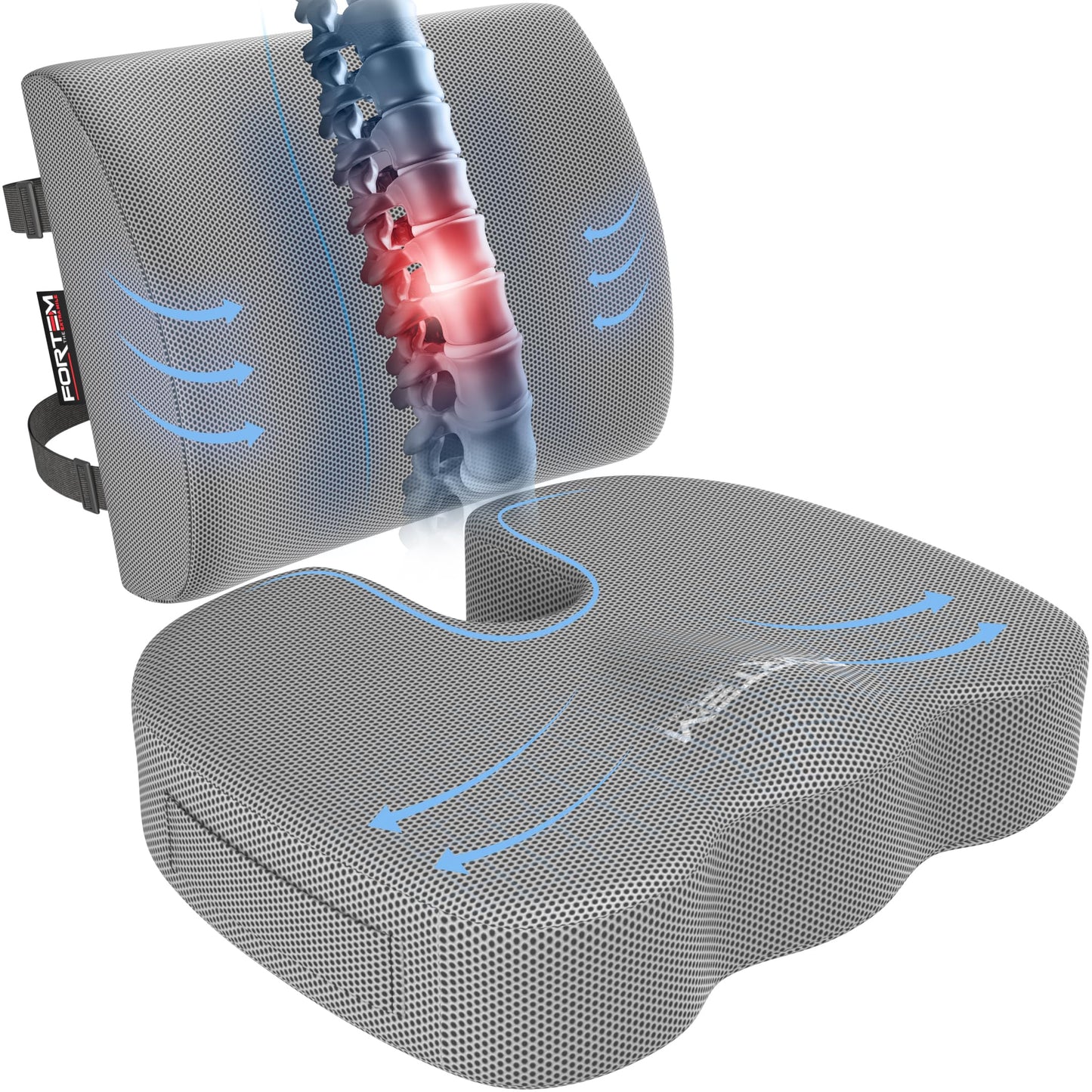 Memory Foam Seat Cushion with Lumbar Support Coccyx Tailbone Sciatica Pain Relief Office Car Support