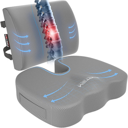Memory Foam Seat Cushion with Lumbar Support Coccyx Tailbone Sciatica Pain Relief Office Car Support
