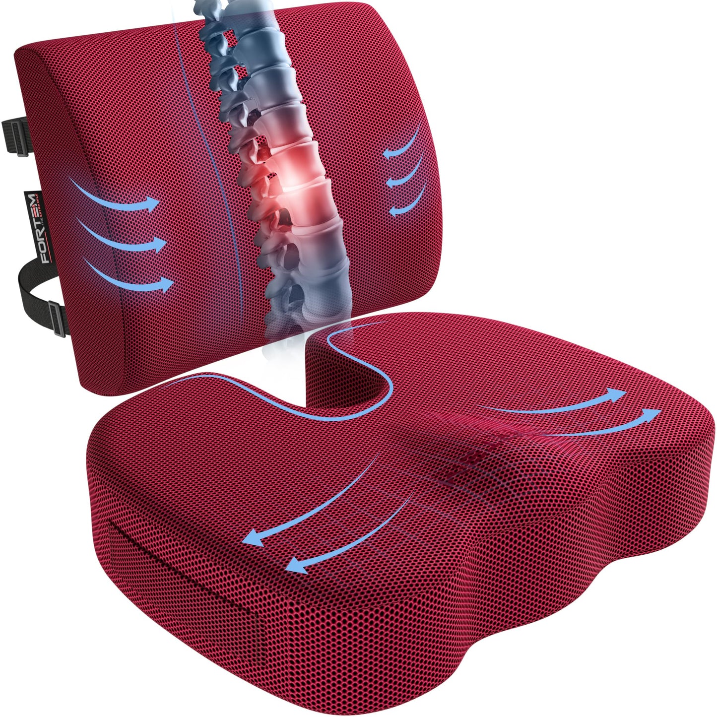 Memory Foam Seat Cushion with Lumbar Support Coccyx Tailbone Sciatica Pain Relief Office Car Support
