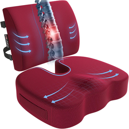 Memory Foam Seat Cushion with Lumbar Support Coccyx Tailbone Sciatica Pain Relief Office Car Support