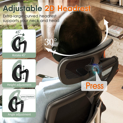 GABRYLLY Ergonomic Office Chair, High Back Mesh Desk Chair with Adjustable Headrest, Flip-Up Arms, Tilt Lock Function, Lumbar Support and Comfy Seat, Swivel Computer Task Chair