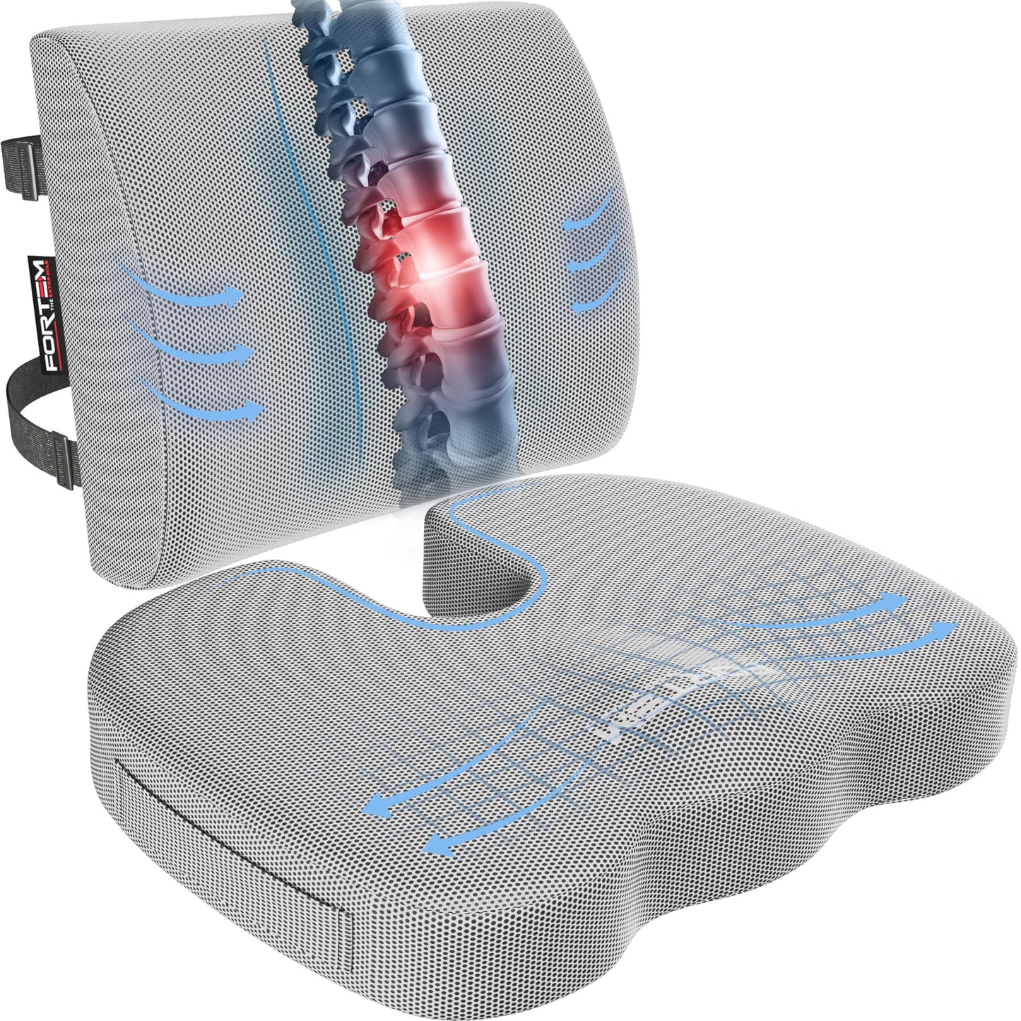 Memory Foam Seat Cushion with Lumbar Support Coccyx Tailbone Sciatica Pain Relief Office Car Support