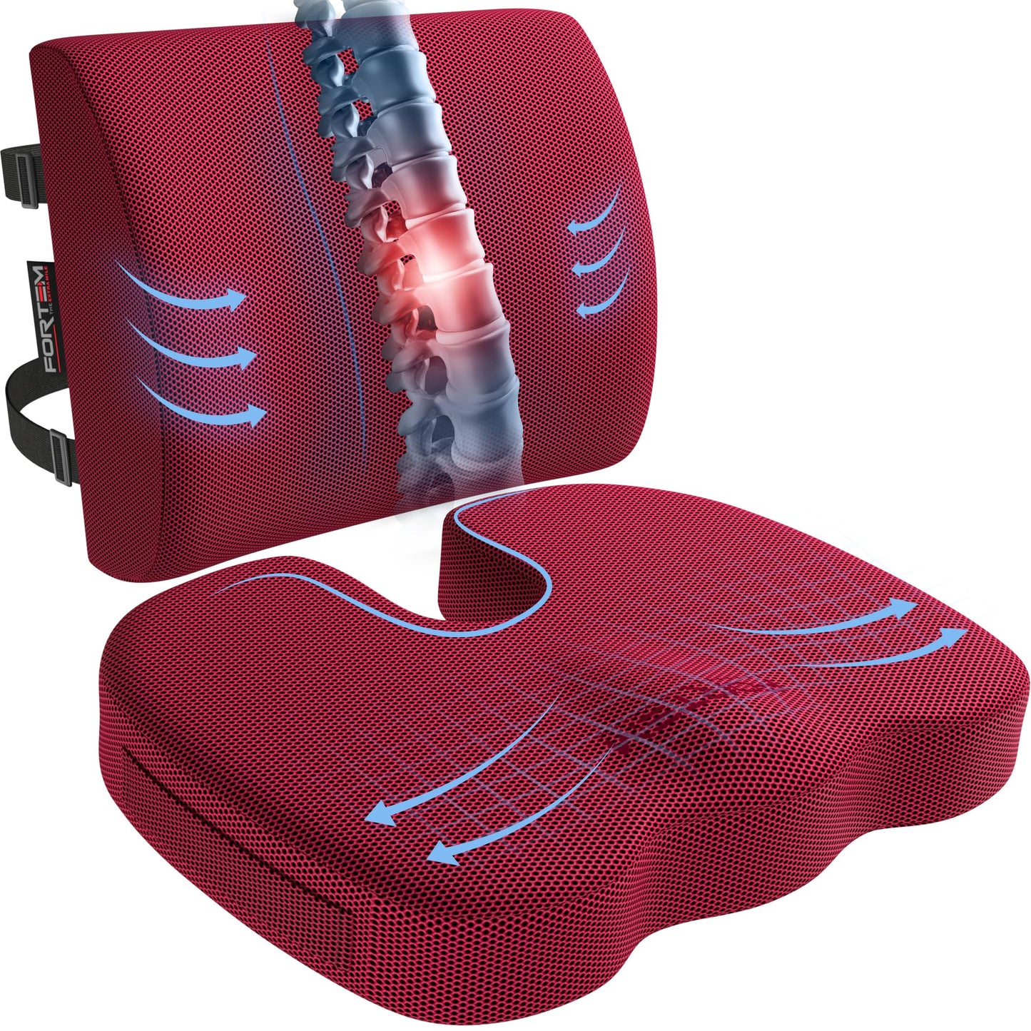 Memory Foam Seat Cushion with Lumbar Support Coccyx Tailbone Sciatica Pain Relief Office Car Support