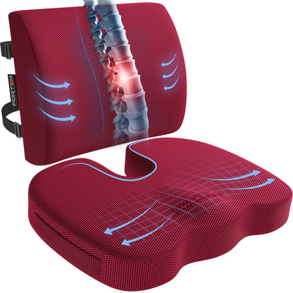 Memory Foam Seat Cushion with Lumbar Support Coccyx Tailbone Sciatica Pain Relief Office Car Support