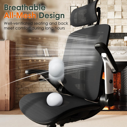 GABRYLLY Ergonomic Office Chair, High Back Mesh Desk Chair with Adjustable Headrest, Flip-Up Arms, Tilt Lock Function, Lumbar Support and Comfy Seat, Swivel Computer Task Chair