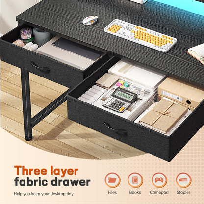 DurayLoly Computer Desk with 2 Drawers & LED Lights
