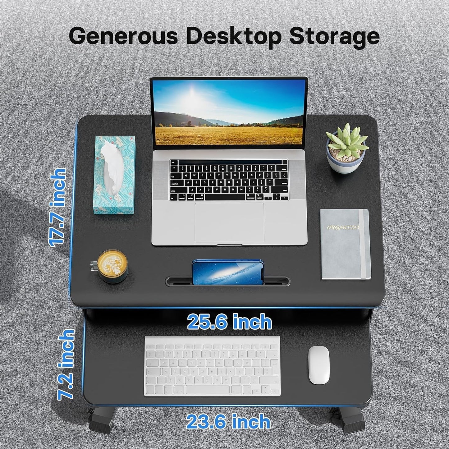 Mobile Standing Desk with Keyboard Tray Rolling Computer Workstation Podium Adjustable Height