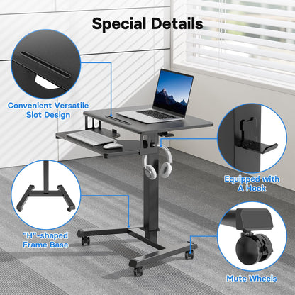 Mobile Standing Desk with Keyboard Tray Rolling Computer Workstation Podium Adjustable Height