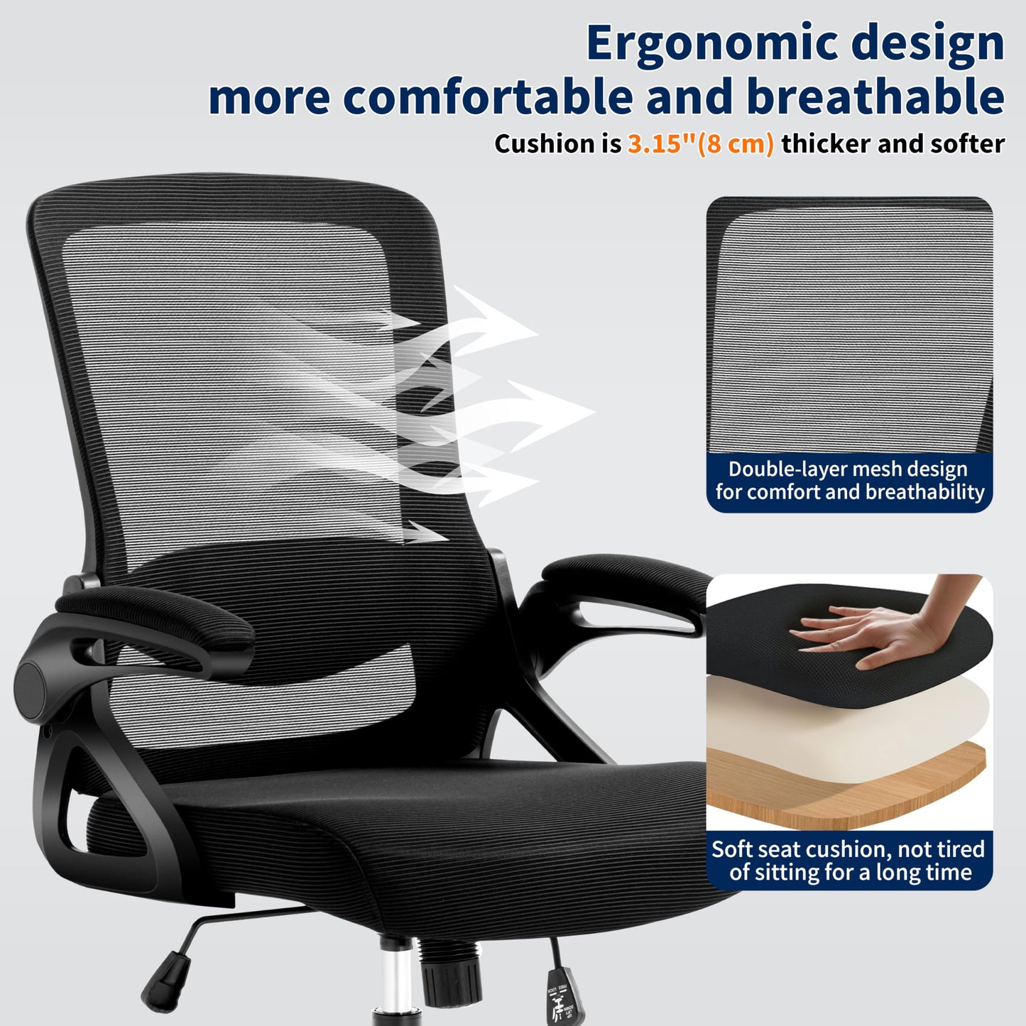 Ergonomic Mesh Office Chair with Adjustable Lumbar Support and Flip-Up Arms Executive Task Chair